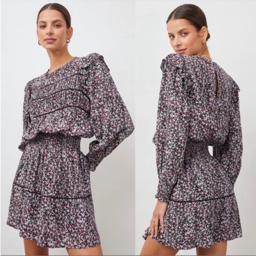 Rails Faren Dress Black Floral Midnight Meadow Womens Size Large Puff Sleeve NEW